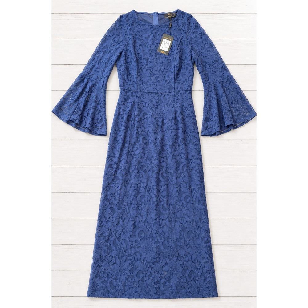 Missmay Navy Blue Floral Lace Bell Sleeve  Dress Retro Gorgeous City Retro NWT S
